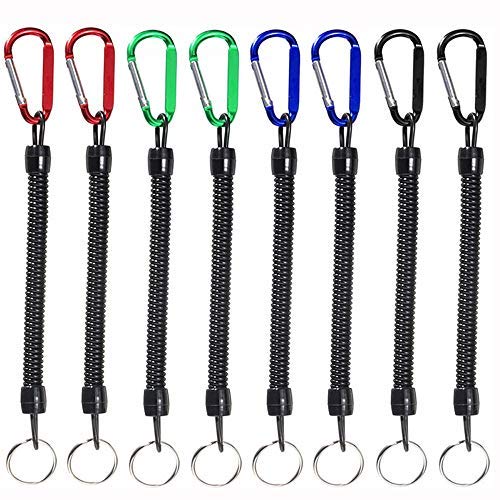 SourceTon Pêche Cordons, 8 Packs Multicolor Cordes de pêche Bateau sécurisé rétractable spiralé Tether avec Mousqueton, Outil de pêche