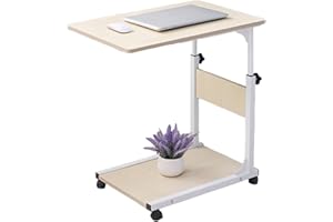 YESTAIM Betttisch Auf Rollen Computertisch Pflegetisch Mit Mobiler Beistelltisch Für Pflegebett Krankenhaus Tische Fürs Bett Höhenverstellbar Holz Einfach Und Modern Freies Anheben 50 * 35*(55~80) cm