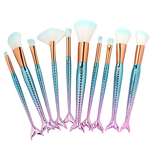 10 Stück Meerjungfrau Make Up Pinsel Set Contouring Foundation Blush Eyeliner Eyeshadow Lip Cosmetic Brushes Tool - 2