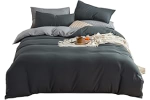 ‎ASHANLAN AShanlan Bettwäsche 140x200 Anthrazit Grau Wendebettwäsche 100% Weiche Angenehme Mikrofaser Uni Einfarbig Deckenbezug mit Reißverschluss - 1 Bettbezug 140 x 200 + 1 x Kissenbezug 70 x 90 cm