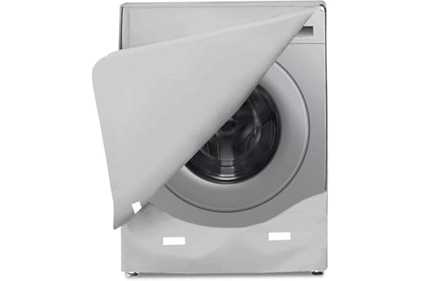 AWNIC Funda Lavadora Exterior Impermeable, 60x64x85cm Funda con Apertura Frontal para Cubre Lavadora, Funda Secadora Exterior Cremallera que Protege del Sol y del Polvo, Plateada