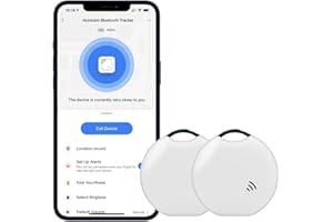 TKMARS Trova chiavi Bluetooth, 2 pezzi, mini smart tag con app per portachiavi, adatto per portafoglio, bagagli, valigia, localizzatore di allarme anti-perdita per cani e gatti