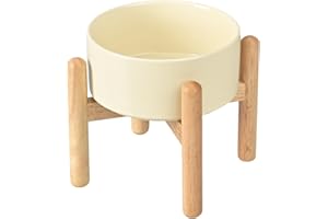 SPUNKYJUNKY Cuenco de Cerámica para Perros Cuenco Elevado para Comida y Agua con Soporte de Bambú para Perros Medianos y Grandes (850 ml, Beige)