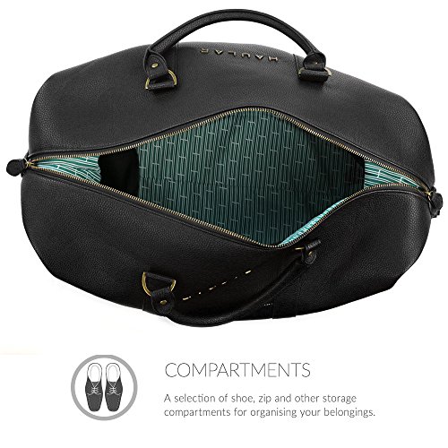 Reisetasche, Schwarz – Weekender Handgepäck Duffel Travelbag [Messing Verzierung] – 23,6 Liter - 5