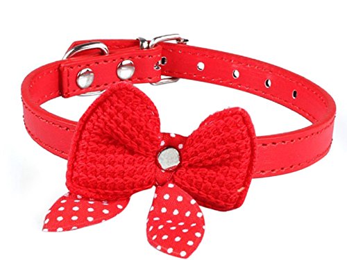 Preisvergleich Produktbild Ducomi® Verstellbares Halsband aus Leder mit gehäkelter Fliege und gepunkteten Schleifenbändern für Hunde, Katzen und Welpen, rot, 0647903005383 Medium