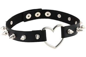 QIANDI Fashion Damen Cool Punk Goth Nieten Herzform Ring Leder Halsband Choker Halskette