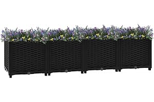 puraday Jardinière de Jardin 160x40x38 cm Noir Polypropylène Lit de Plantation Offre Suffisamment d’Espace Pot de Terrasse Balcon pour Plantes Légumes Herbes Aromates Fleurs