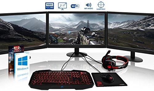VIBOX Voxel GLR770-252 Komplett-PC Paket Gaming PC – 4,0GHz AMD Ryzen 1800X 8-Core CPU, GTX 1070, leistungsfähig, Wassergekühlter Desktop Gamer Computer mit Spielgutschein, 3x Dreifach 22″ Monitor, Gamer Tastatur & Mouse, Windows 10, Rot Innenbeleuchtung, lebenslange Garantie* (3,6GHz (4,0GHz Turbo) AMD Ryzen 7-1800X Octa 8-Core Prozessor CPU, Nvidia GeForce GTX 1070 8GB Grafikkarte, 32GB Crucial Ballistix 2400MHz RAM, 480GB SSD, 2TB Festplatte, Alphacool Eisbaer Wasserkühler, NZXT Gehäuse) - 2