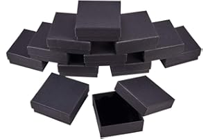 BENECREAT 12 Pack Negra Caja de Joya Caja de Cartón Craft con Almohadilla de Terciopelo Elegante para Presentación de Anillo Pendientes Collar 8.5x8.5x3.5cm