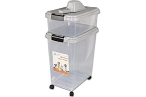Prime Paws 3-Piece Airtight Pet Food Storage Container with Measuring Scoop Plastic Pet Dog Cat Animal Dry Food Dispenser (Grey)