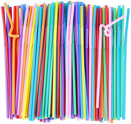 Extra Long Flexible Bendy Plastic Drinking Straws, Disposable and Fun Assorted Colors Fancy Straws for Birthday, Party, Bar, Pool, Pack of 200