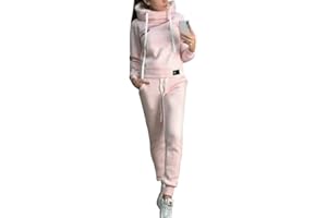 MXSSI Moda Tuta da Ginnastica Casuale Abbigliamento Sportivo 2 Pezzi con Fodera in Pile per Inverno Autunno, Donna Manica Lunga Pullover con Coulisse Felpe + Pantaloni