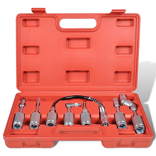 vidaXL Adapter und Zubehörsatz für Fettpressen, 7 tlg Set, Panzerschlauch Winkelaufsatz - 3