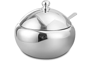 BUWICO Sucrier en acier inoxydable 304 - Pot à épices pour condiments de maison - Récipient d'assaisonnement de cuisine avec couvercle et cuillère pour sel, sucre, café, thé, herbes (M)