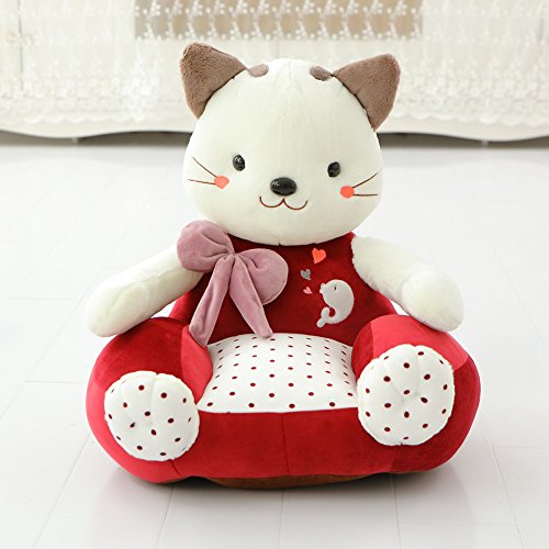 VERCART Canapé Lit Enfant Fauteuil pour Garçon Fille Chaise Rembourrée Coussin de Sol Pouf Bébé en Coton Siège Enfant Doux Confortable Animal Décoration pour la Chambre d'enfant Chat Blanc Rouge