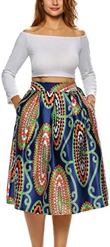 Anmengte Women's Vintage African Print High Waist A-Line Pleated Midi Skirt (M, 02)