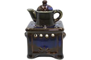 Dekohelden24 Duftlampe/Aromalampe/Duftlicht/Duftstövchen als Herd mit Kanne, aus Keramik in dunkelblau, Größe: L/B/H ca. 10 x 10 x 15 cm