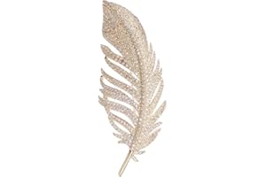 IMINI Spilla a forma di piume, per donne e uomini, alla moda, con cristalli delicati, con risvolto, eleganti accessori per abiti, gioielli, per cappelli, borse, abiti, cravatte, compleanni, colore oro