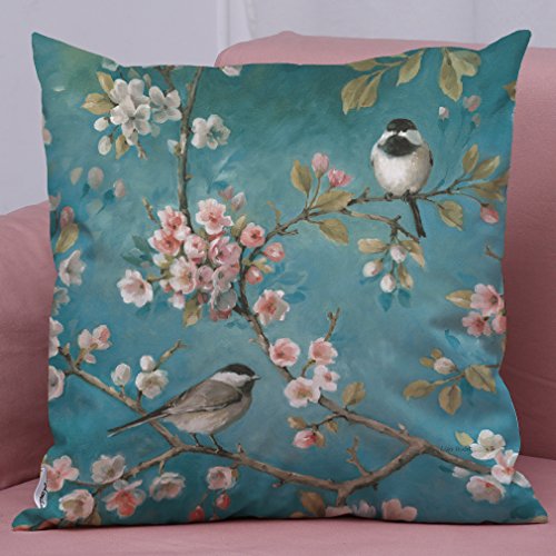 MStar schöne Vögel mit Blumen gedruckt Muster Kissenbezug 45X45cm aus SEIDE atmungsaktiv Kissenhülle Kopfkissenbezug - 2