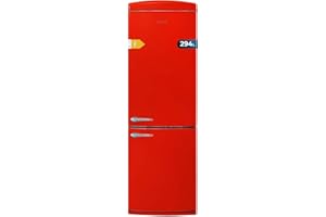 Cecotec Refrigerateur Congelateur Combiné Bolero CoolMarket Combi Origin 294+ Red E. Réfrigérateur 294L, rouge rétro, No Frost, Multi Cooling, Eco, alarme porte ouverte