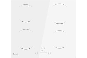 GIONIEN Induction Hob 60cm,4 Burners Electric Cooktop, 4 Zone Cooker, Child Lock,White Ceramic Glass,Built-in Worktop,Timer,Auto Switch Off,6400W