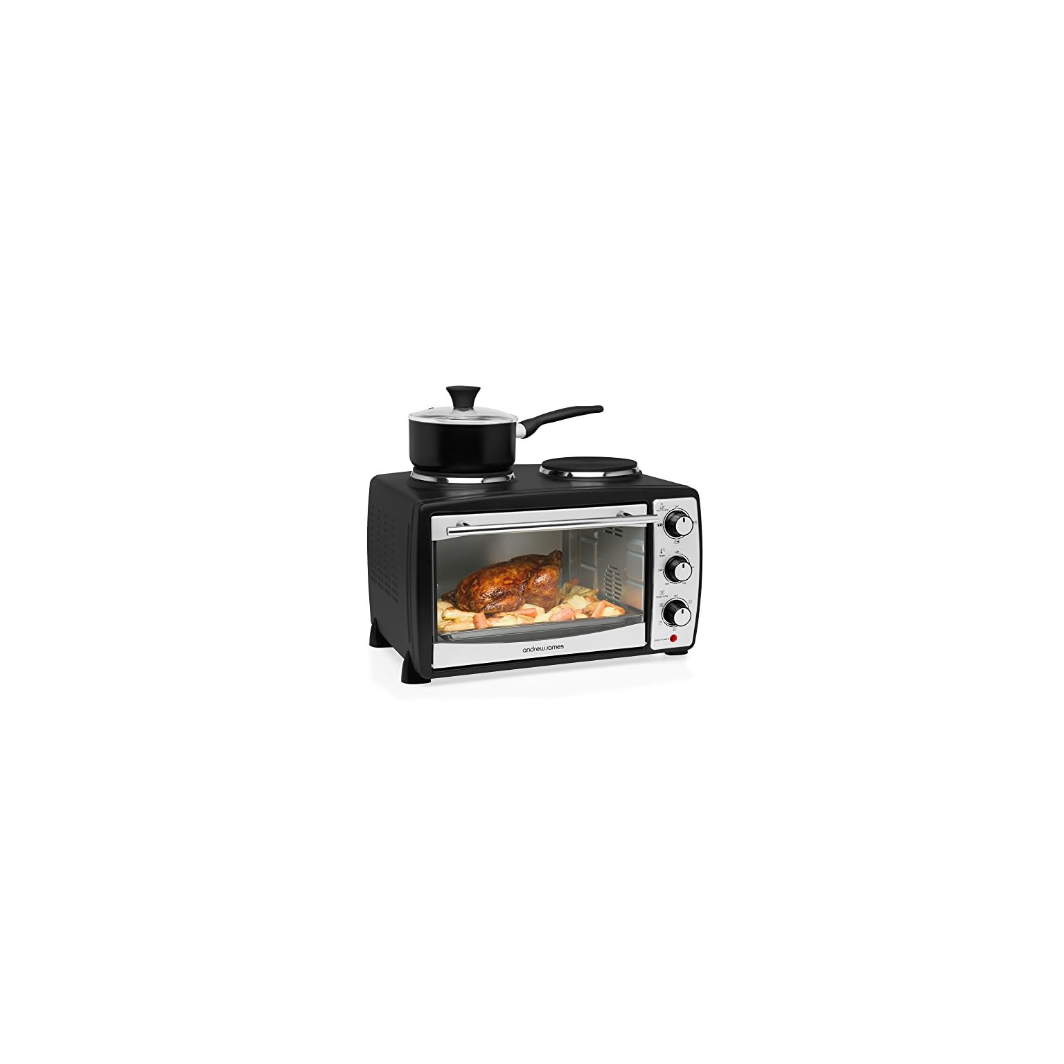 Andrew James Mini Oven with Electric Grill and Double Hotplate Fast Heating 5 Cooking