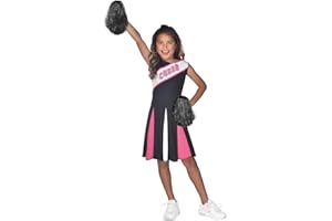 AMSCAN Dziecięcy czarno-różowy i biały kostium cheerleaderki, różowy, 8-10 Lat