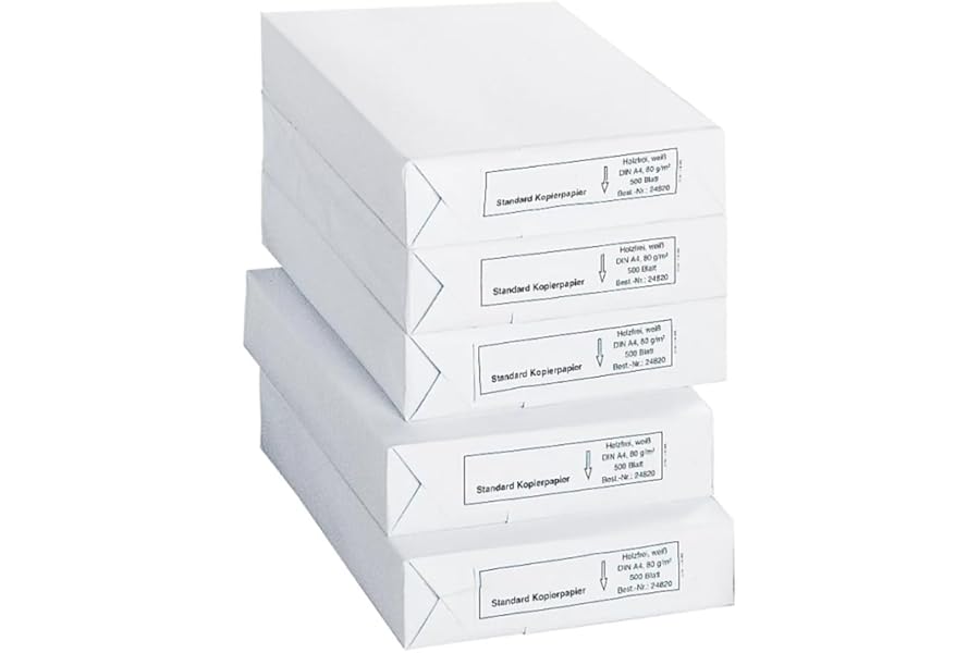 Schäfer Shop Copy Paper A4, 80 g/m² Paper, Printer Paper, Laser Paper, Inkjet Paper, Fax Paper, 2500 Sheets, 5 Packs of 500 Sheets, White