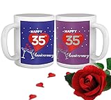 TIED RIBBONS 35th Wedding for Parents Father Mother Brother Sister Friend Collegue Relatives Set of 2 Printed Coffee Mugs with Rose(325ml Each,Blue,Purple)