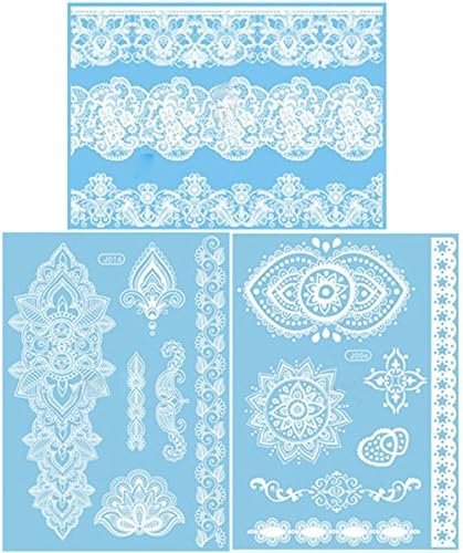 ChicTats White Lace Temporary Tattoos 3-Sheet Pack - Bling Body Art &amp; Jewellery for Women &amp; Girls - Waterproof Fashionable Body Makeup/Stickers - What you see in the main image is what you will get