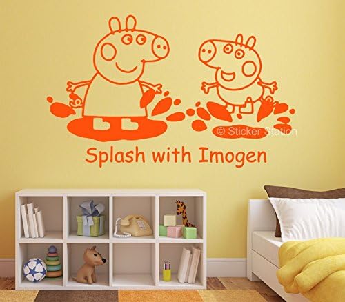 Peppa Pig & George Muddy Puddles Personalised Any Name Wall Art Mural Sticker