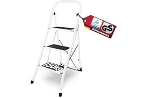‎SIWITEC siwitec Trittleiter, Faltbare Leiter mit 3 Stufen, Klapptritt aus Stahl bis 150 kg belastbar, Tritthocker klappbar, TÜV/GS Zertifiziert, Weiss