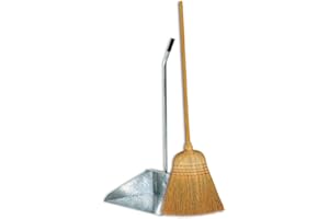 BUYSTAR Set Pulizia per esterno Scopa Saggina con manico in legno e Paletta zincata per esterno, pulizia Giardino, Cortile