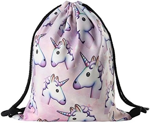 Aplus SHOP Unicorn Drawstring Backpack Bag Waterproof Foldable Drawstring Gym Swimming Bag Travel Beach Drawstring Shoulder Sling Bag for Men Women Girls Kids