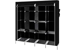 Outvita Armoire de Rangement Penderie Tissu Armoire Chambre Portable pour Chambre D'adulte avec Housse 12 Couches - 169,5x44x181,5cm, Noir…