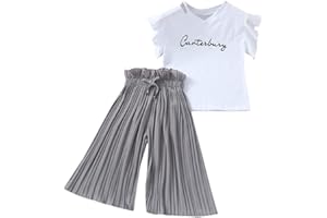 Xmiral Kinder Kinder Mädchen Kurzarm Outfits Brief T-Shirt + Breite Beinhosen