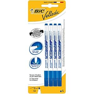Feutres Effaçables à Sec BIC Velleda - Pointe Fine - 8 Couleurs - Pour Tableau Blanc - Bleu