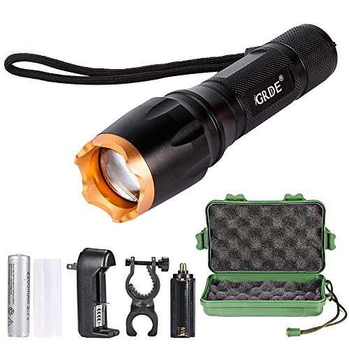 helle Taschenlampe fokussierbar 5 Modus LED Taschenlampe (inklusive Akku) spritzwassergeschützt und wiederaufladbar