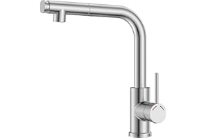 SREWOHS PRO Grifo Fregadero Cocina Extraible, Altura 27.3cm, Ducha de 2 Modos,Flexible,360° Acero Inoxidable Torneira Cozinha L Monomando para 1 Orificio, Burbujeador Desmontable,G3/8, Níquel