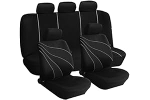 Lupex Shop Coprisedili universali in poliestere adattabili a tutte le auto con sedili standard - con 2 zip sui schienali posteriori - modello G - Nero/Grigio