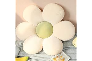 Morbuy Flower Shaped Cushion Floor Chair Seat Pad, Soft Comfortable Colorful Plush Cushion Tatami Seating Pillow, Home Bedroom Sofa Reading Corner Decor (White+Green,60x60cm(23.6x23.6inch))