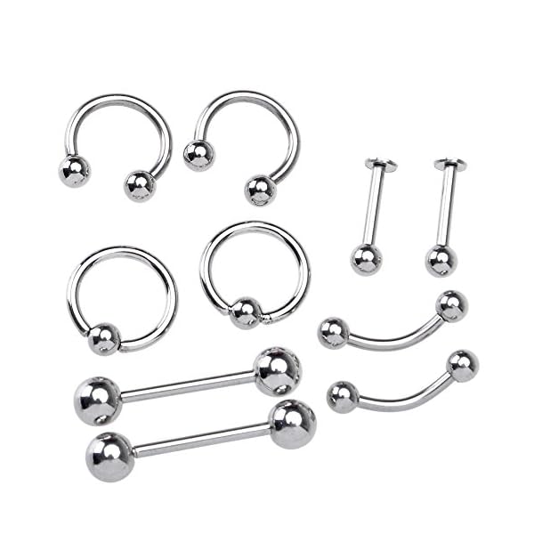JSDDE Piercing-Set 14G/16G Piercingnadel Koerper Piercing Werkzeug-Set mit Piercingschmuck (Bauchnabel,Zunge,Brustwarze,Braue,Lippe,Nase,Ohr) – Bild 3