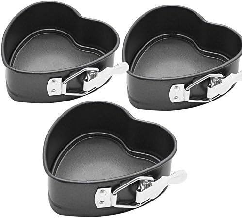 Cake Tins Set of 3, Cake Tins Heart Shape, JYC 2018 Mothering Sunday 3PCS Heart-Shaped Cake Tin Non Stick Spring Form Loose Base Baking Pan Tray, Black