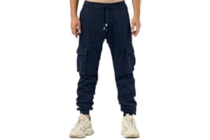 TONY BACKER Pantaloni Cargo Uomo in Maglia di Cotone Multitasche Laterali Casual e Chiusura Coulisse e i Lacci nella Vita 7905