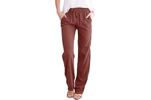 ERRCOM Femme Lin Pantalon Été Coton Lin Pantalon Léger Casual Elegant Pantalon Élastique Pantalon Décontractée Couleur Unie Mode Pants avec Poches