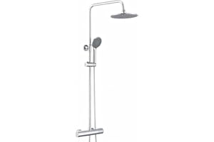 Auralum Colonne de Douche avec Mitigeur Thermostatique, Mitigeur Douche avec 9" Tête de Douche et Pommeau à Main 3 Jets, Chrome