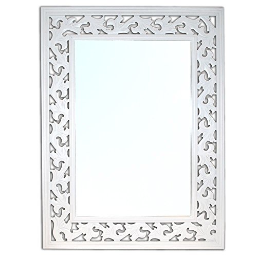SPIEGEL LANDHAUS 80x60cm Fino WANDSPIEGEL WEISS SHABBY CHIC RAHMEN VERZIERT - 2