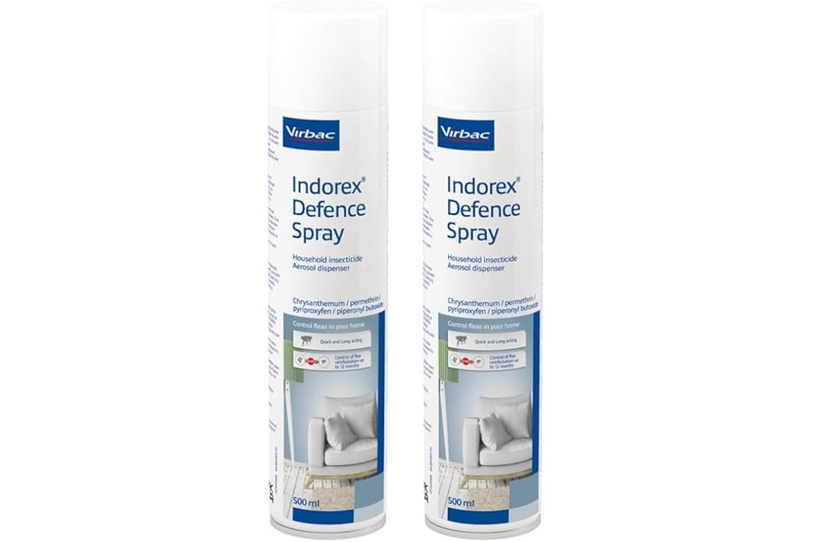 Virbac Indorex Defence Flea Spray for the Home – Long-Lasting 12-Month Protection Against Fleas and Dust Mites – 2 x 500ml Can