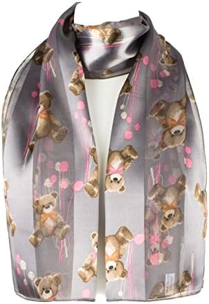 Ladies Women Teddy Bear & Dandelions/Allium (Christmas) Scarves/Scarf (Silver & Grey)