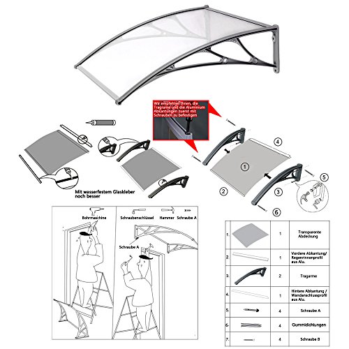 Songmics 125 x 75 cm Vordach Überdachung Transparentes 3 mm GVH128 - 5